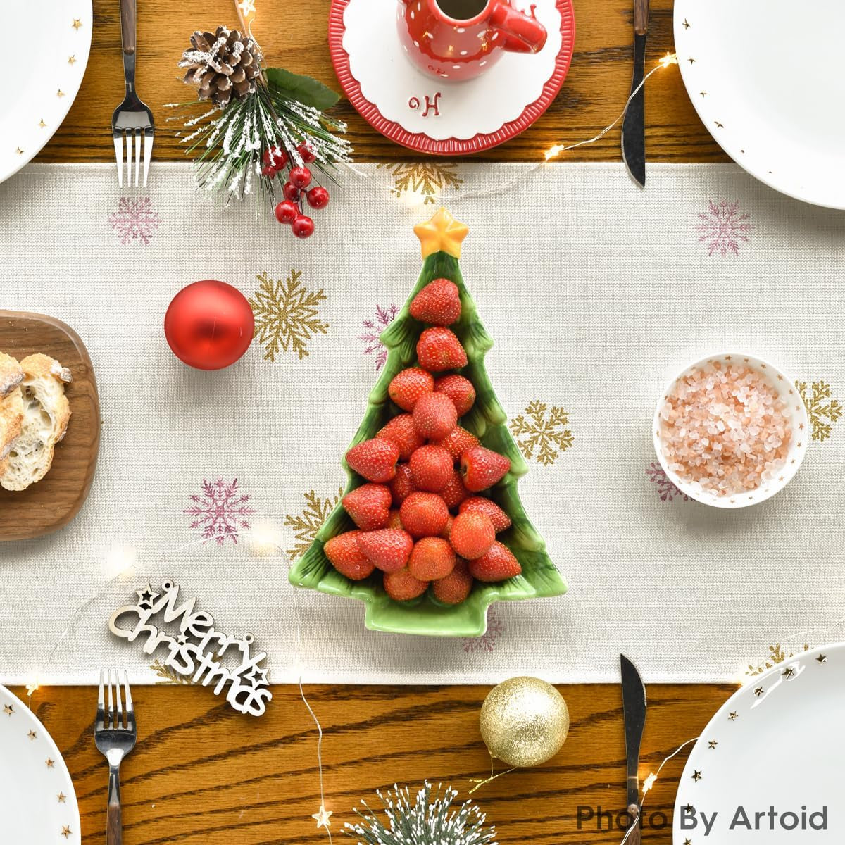 Pink Xmastree Let It Snow Snowflake Christmas Table Runner, Seasonal Winter Kitchen Dining Table Decoration for Home Party Outdoor 13X120 Inch