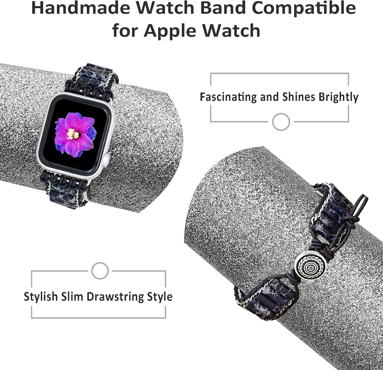 Beaded Handmade Boho Bracelet Bands Compatible with Apple Watch Band 38Mm/40Mm/41Mm,Jewelry Agate Natural Stone Wristband Straps for Women Iwatch Series 9 8 7 6 5 4 3 2 1 SE Se2(Blue Agate)