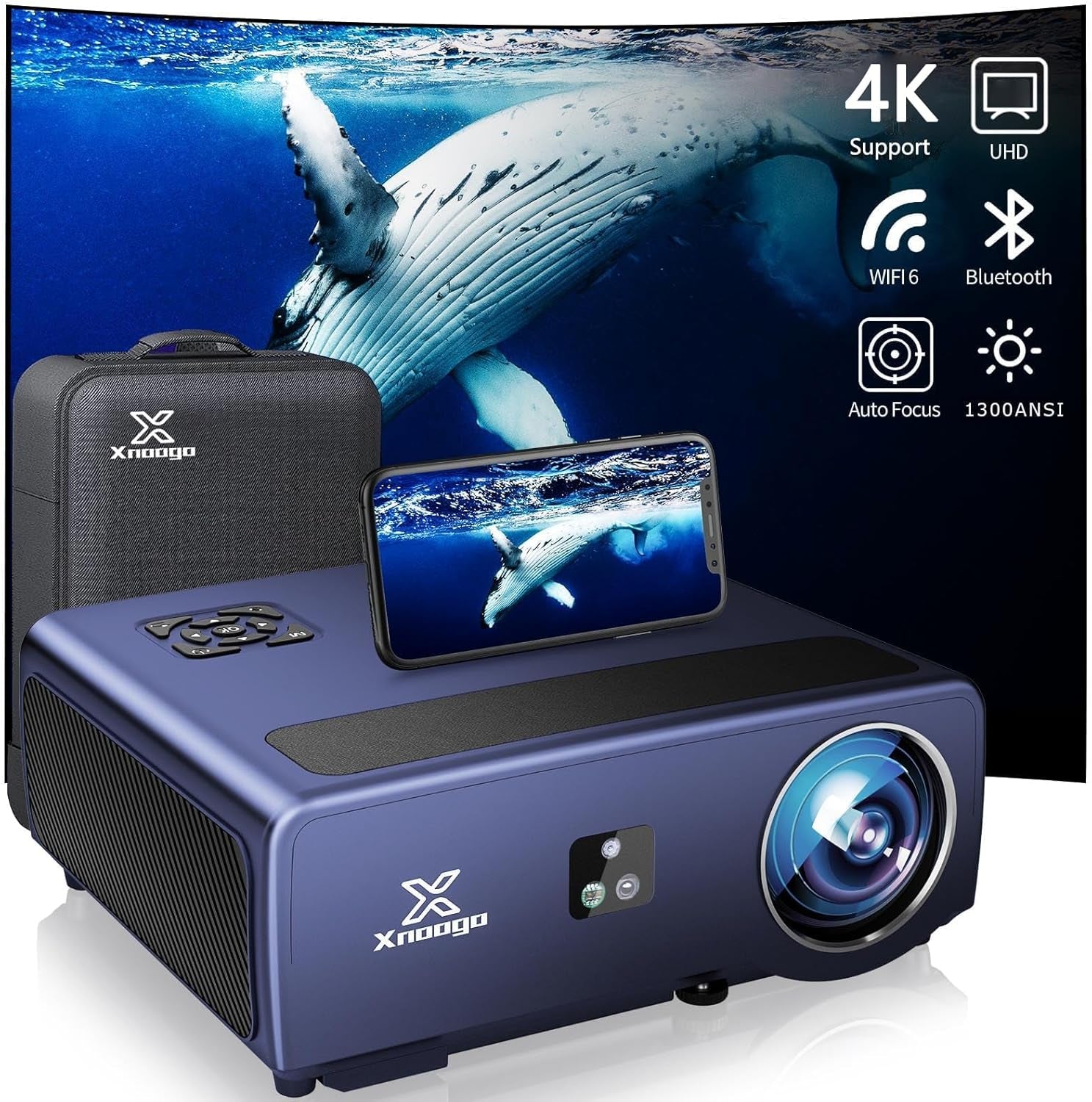 [Auto Focus 4K Projector] Smart Movie Projector 4K, 1300ANSI Outdoor Projector 4K with Wifi6 & Bluetooth,Auto 6D Keystone,50%Zoom,Ppt,Arc,Projectors for TV Stick/Phone/Laptop