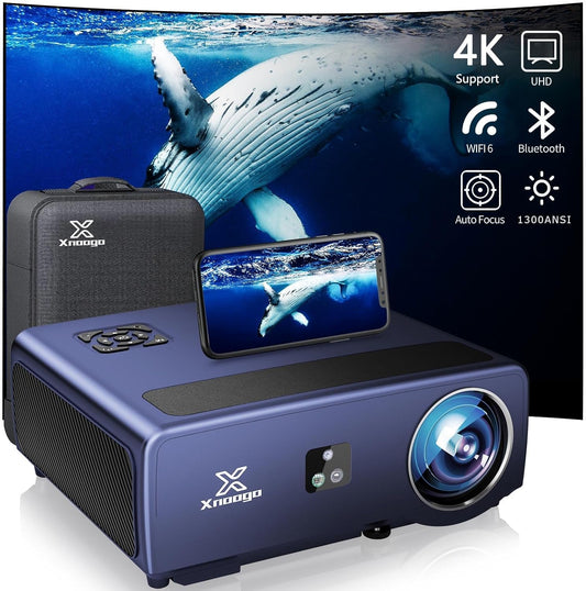 [Auto Focus 4K Projector] Smart Movie Projector 4K, 1300ANSI Outdoor Projector 4K with Wifi6 & Bluetooth,Auto 6D Keystone,50%Zoom,Ppt,Arc,Projectors for TV Stick/Phone/Laptop