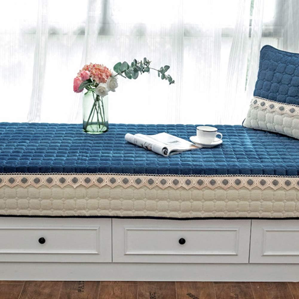 Bay Window Cushion Seat Indoor, Farmhouse Window Seat Cushions Indoor for Bedroom, Non Slip Pads/Bay Window Sill Bench Cushions, 27.55 X 59.05 Inches, Sea Blue