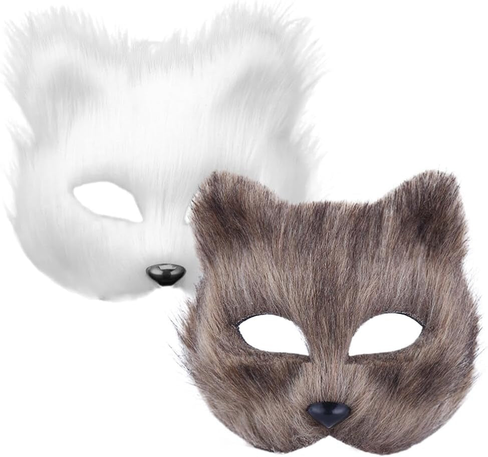 2Pcs Mask Halloween Fox Therian Mask Cosplay Costume Half Face Animal Furry Party Halloween Eye Cat Masks Halloween Costumes