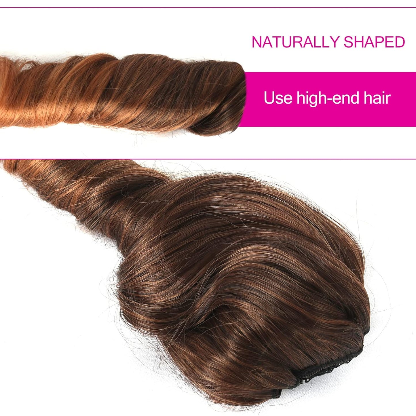 Highlights Curly Ponytails Drawstring Ponytail Extension for Black Women, 14Inch Ombre Brown Ponytail Short Spiral Curl Hair Piece Clip on Ponytails for Women Pretty Party Hair Extensions(T4/30#)