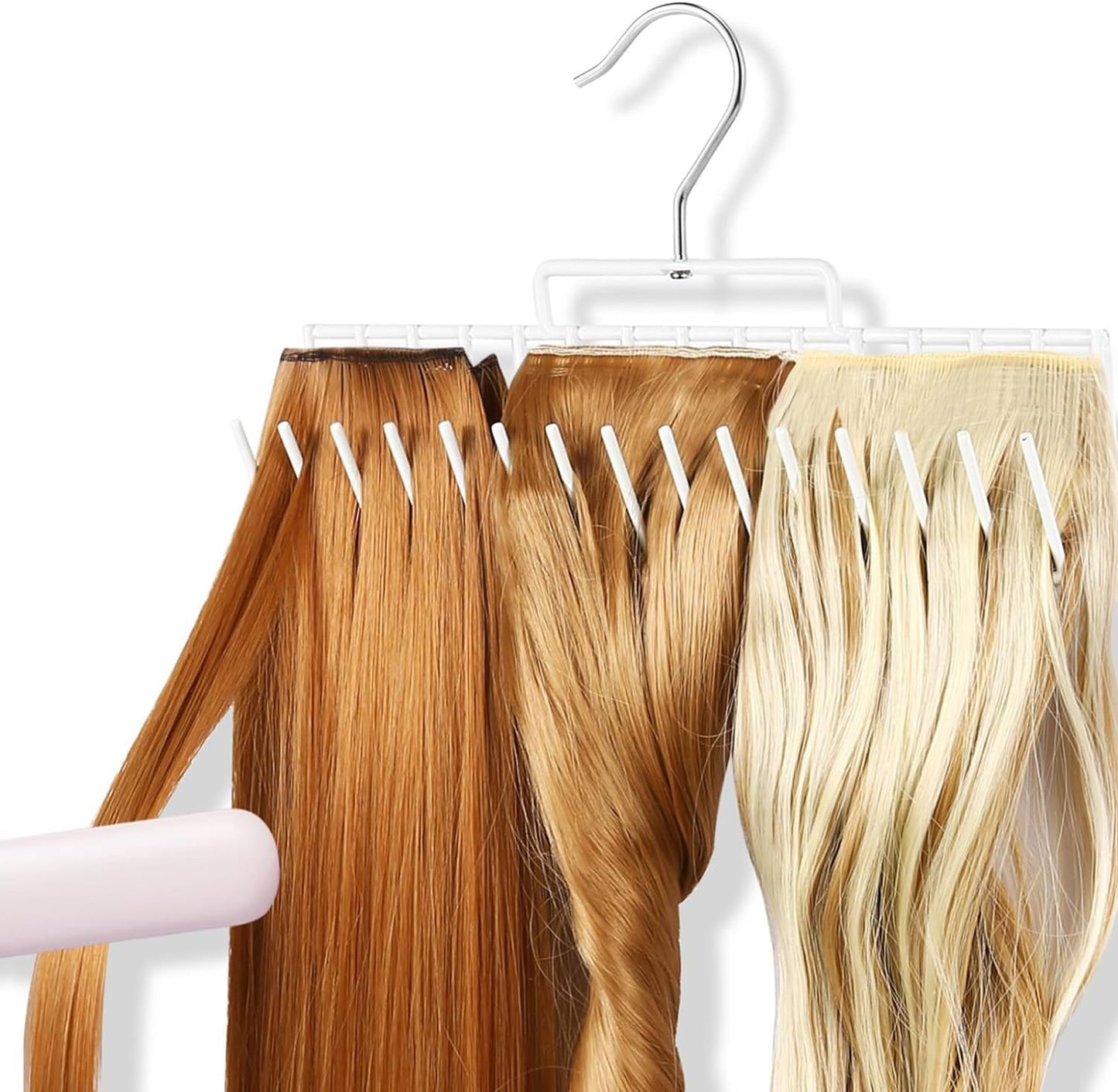 Hair Extension Holder, Hair Hanger Holds Extra Wide Weft, Full Length Weft, Braiding Hair, Hair Rack Holds Multi-Layer Hair for Styling, Washing, Drying, Extension Holder for Barber Shop/Home, White