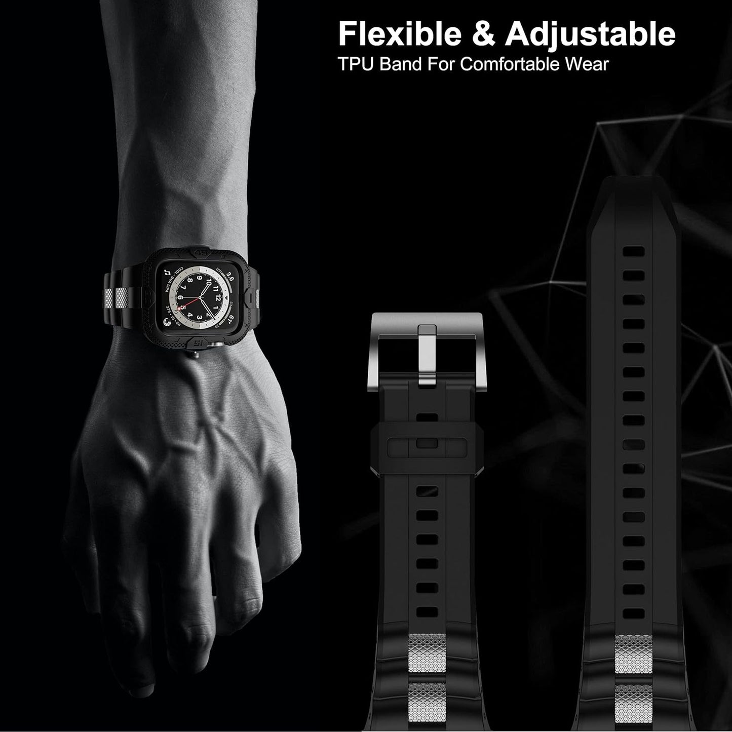 Bands Compatible for Apple Watch Band 41Mm 40Mm 38Mm, Men Sport Rugged Band with Protective Case for Watch Series 9 8 7/Series 6 SE 5 4 3, Black