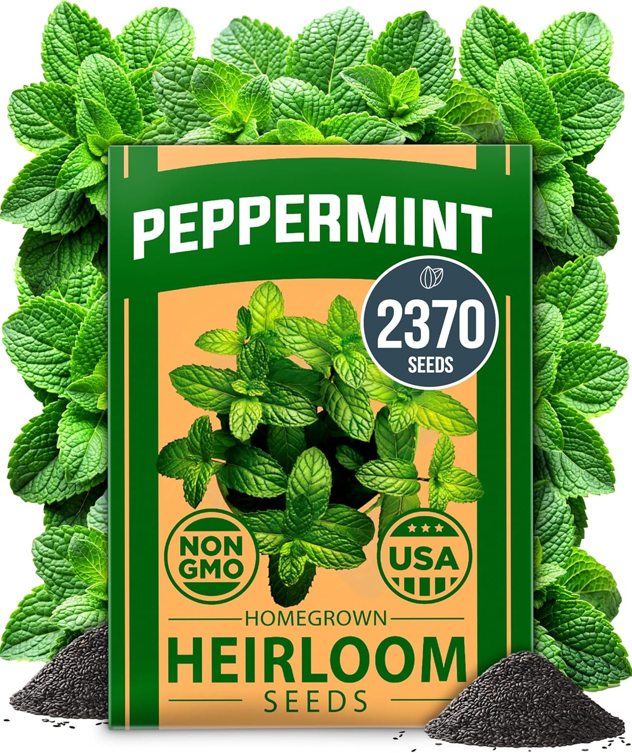 Peppermint Seeds Pack – 2,370 Non-Gmo, Heirloom Mint Seeds for Planting. Grow Peppermint Plants in Your Herb Garden Indoors or Outdoors (Mentha × Piperita) TLBH