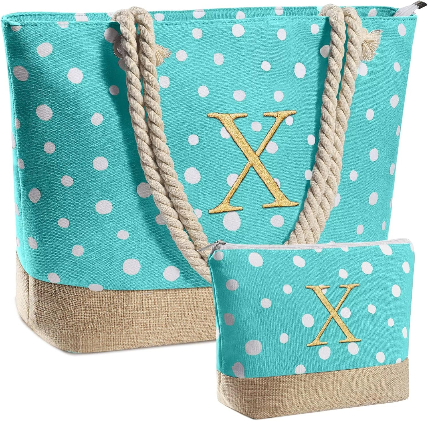 Gifts for Women - Personalized Birthday Gifts for Mom Friend, Travel Gifts Beach Tote Bag & Makeup Bag