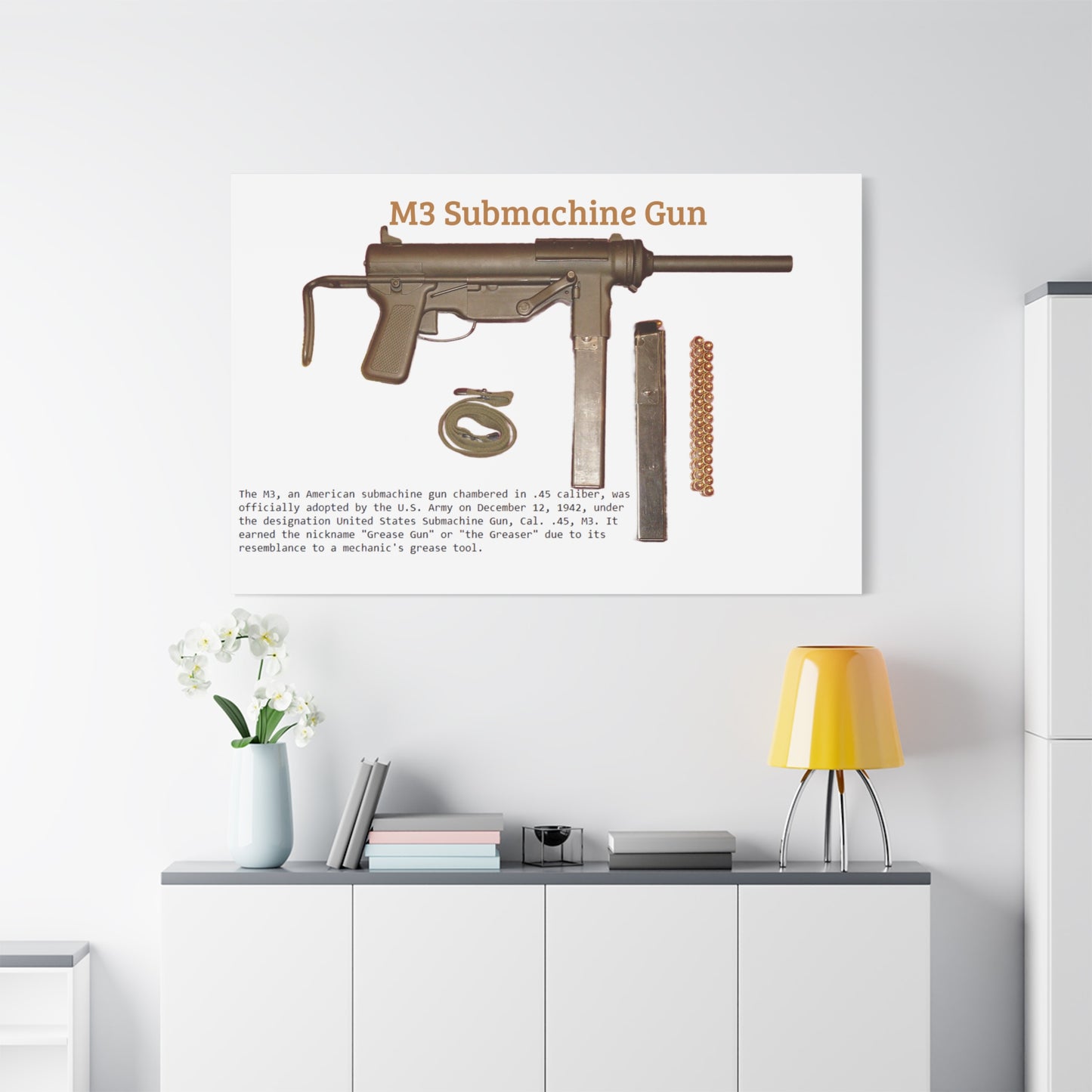 Grease Gun M3 submachine gun Matte Canvas, Stretched, 1.25"