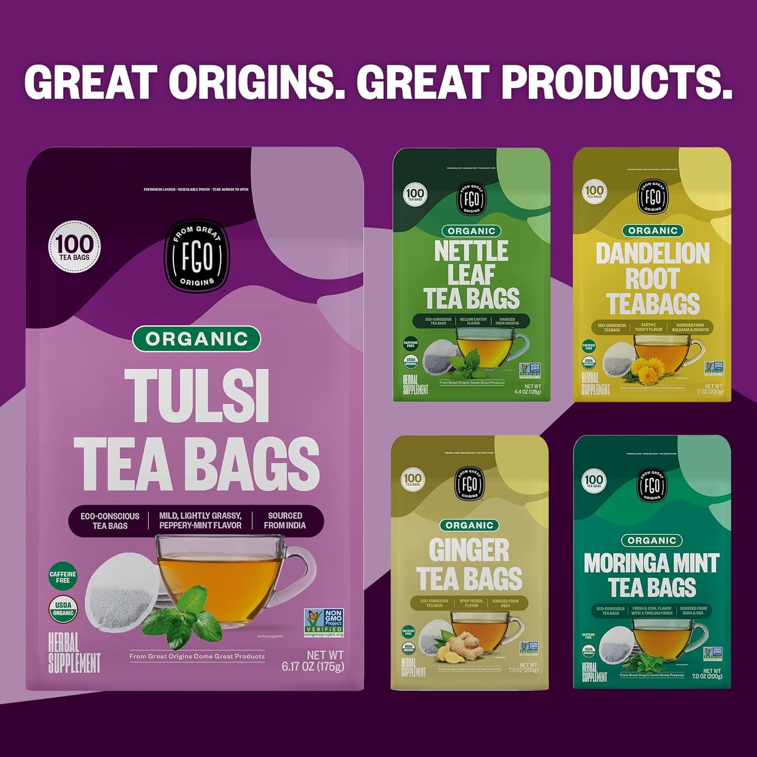 Organic Tulsi Holy Basil Tea, 100 Count, Eco-Conscious Herbal Tea Bags, Resealable Bag, Caffeine Free, Packaging May Vary (Pack of 1) TLBH
