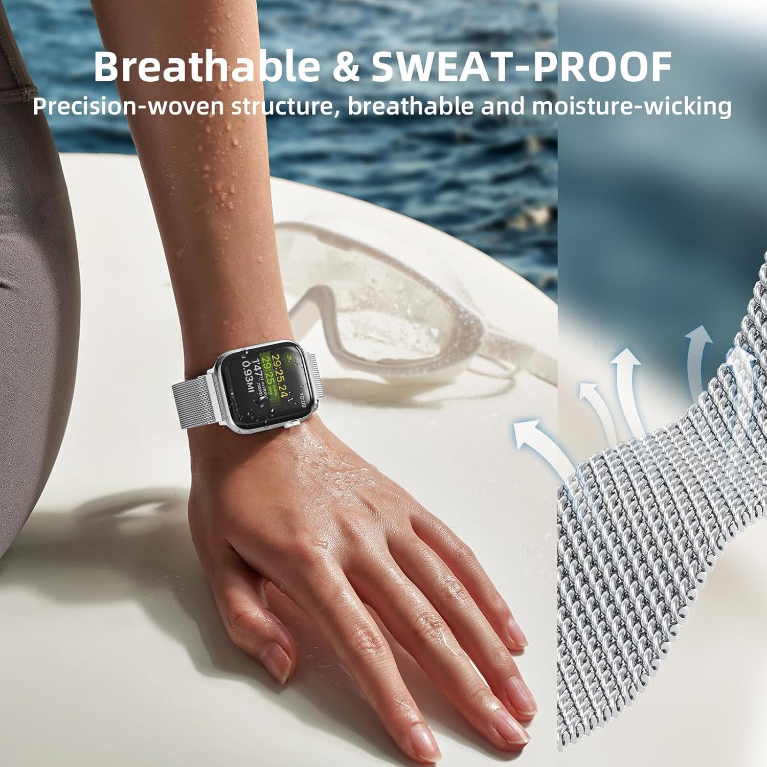 2 Pack Stainless Steel Mesh Loop Compatible with Apple Watch Band 38Mm 40Mm 41Mm 42Mm Series 10 Women Men, Magnetic Clasp Replacement Strap for Iwatch -Black+Silver