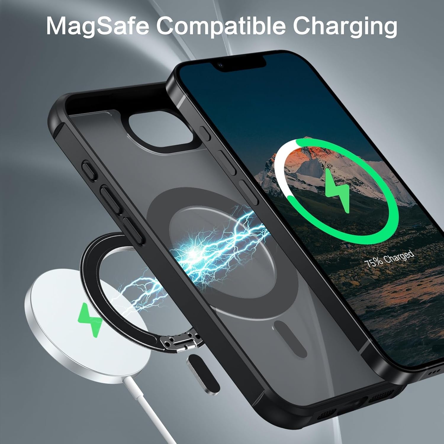 for Iphone 16E Case, Iphone 16E Magnetic Phone Case with Magsafe Rotatable Invisible Kickstand Ring Holder Design Shockproof Women Men Girl Boy Protective Cover for Iphone 16E 6.1", Black
