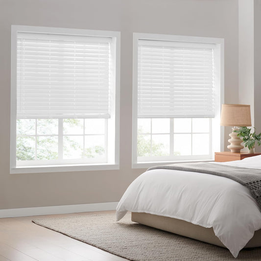 2In. Faux Wood Blinds, 36"W X 48"L in White - Cordless Window Blinds, Certified Safe for Children & Pets, Light Filtering, Wand Tilt and Smooth Easy Operation, Window Shades for Home