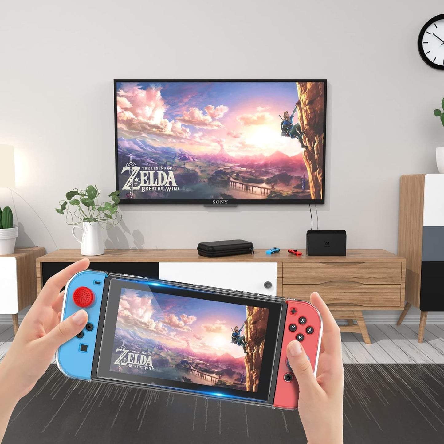 Switch Case Compatible with Nintendo Switch, 9 in 1 Switch Accessories Kit with Carrying Case, Dockable Protective Case, HD Screen Protector and 6Pcs Thumb Grips Caps