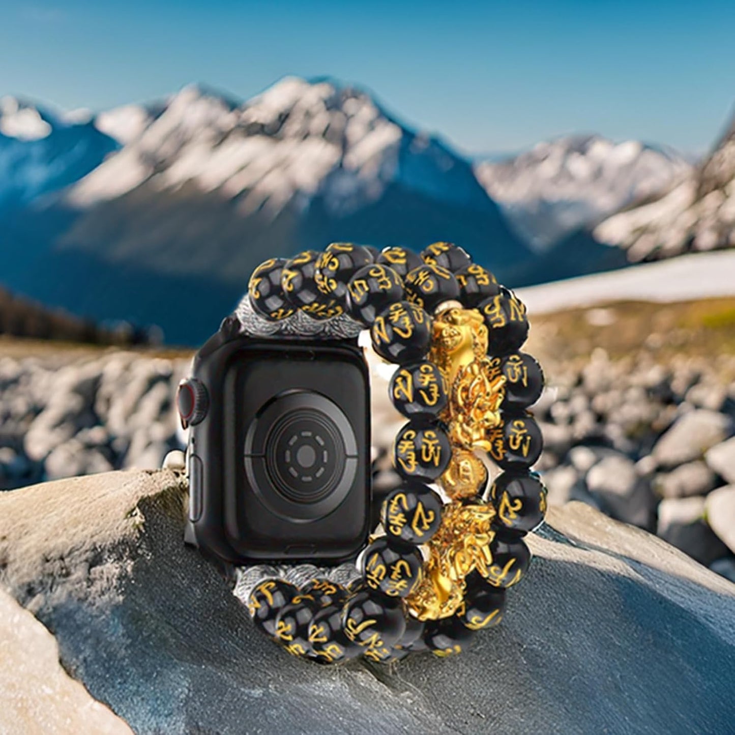 Fengshui Bracelet Compatible with Apple Watch Bands for Men Women 42Mm 41Mm 40Mm 38Mm 49Mm 46Mm 45Mm 44Mm, Beaded Stretchy Pixiu Apple Watch Strap Lucky Black Iwatch Band Series 10 9 8 7 6 5 4 3 2 1 SE Ultra 2