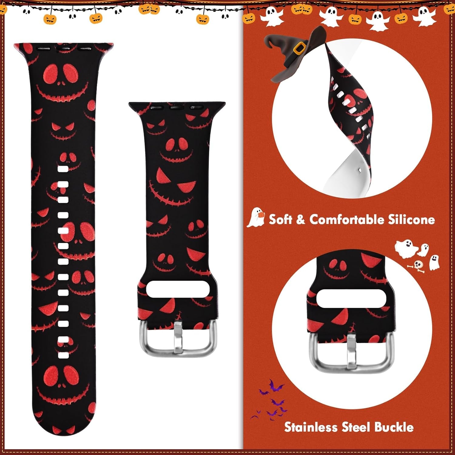 Halloween Bands Work with Apple Watch Band 38Mm 40Mm 41Mm for Women Girl, Silicone Strap for Apple Watch Bands Gift, Soft Festival Bands for Iwatch Bands Series 10 9 8 7 6 5 4 3 2 1 SE Men Boy