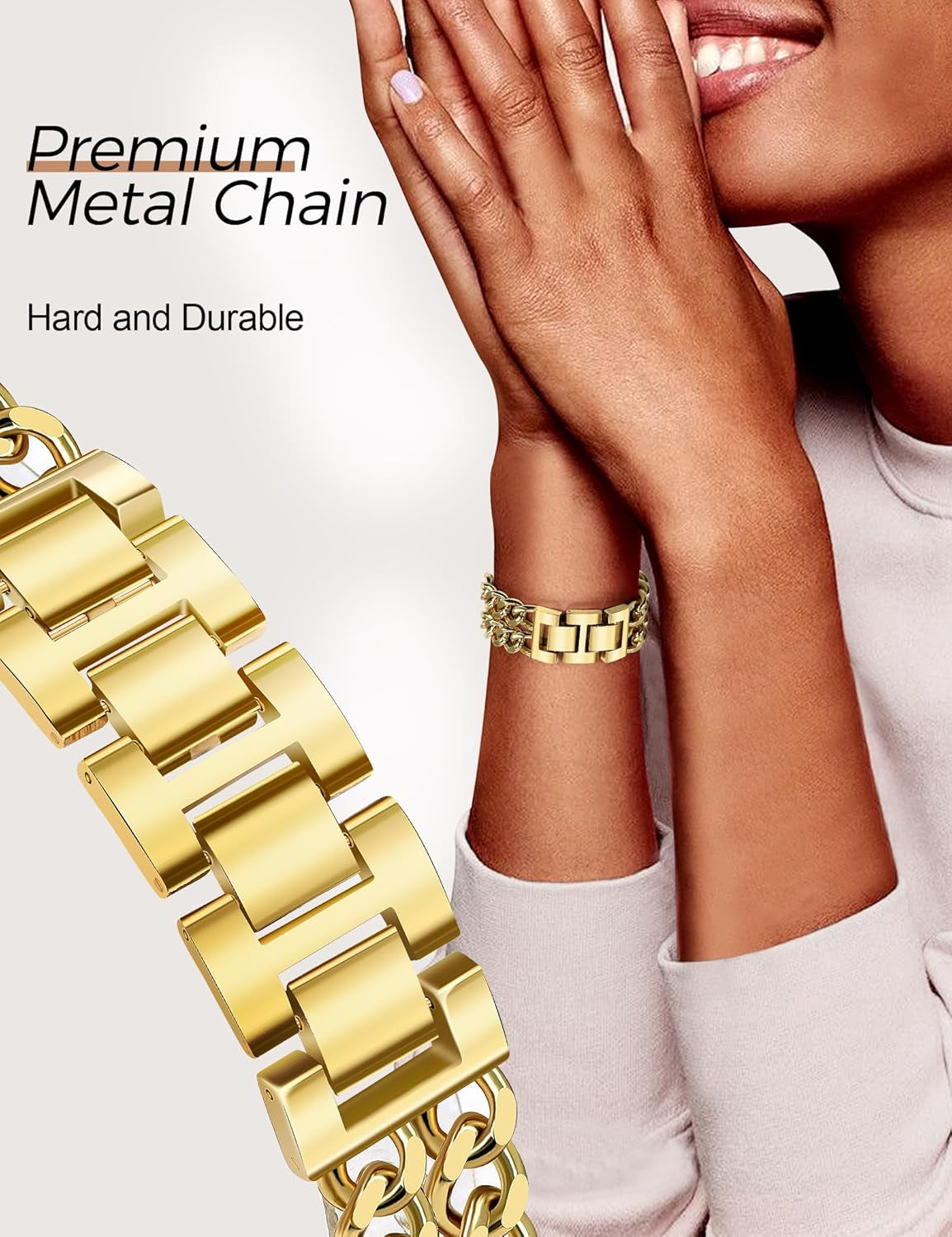 Gold Watch Bands for Women Compatible with Apple Watch Band 38Mm 40Mm 41Mm Adjustable Metal Band Cowboy Steel Chain Bracelet for Iwatch Series 9/8/7/6/5/4/3/2/1/Se/Ultra (No Case)