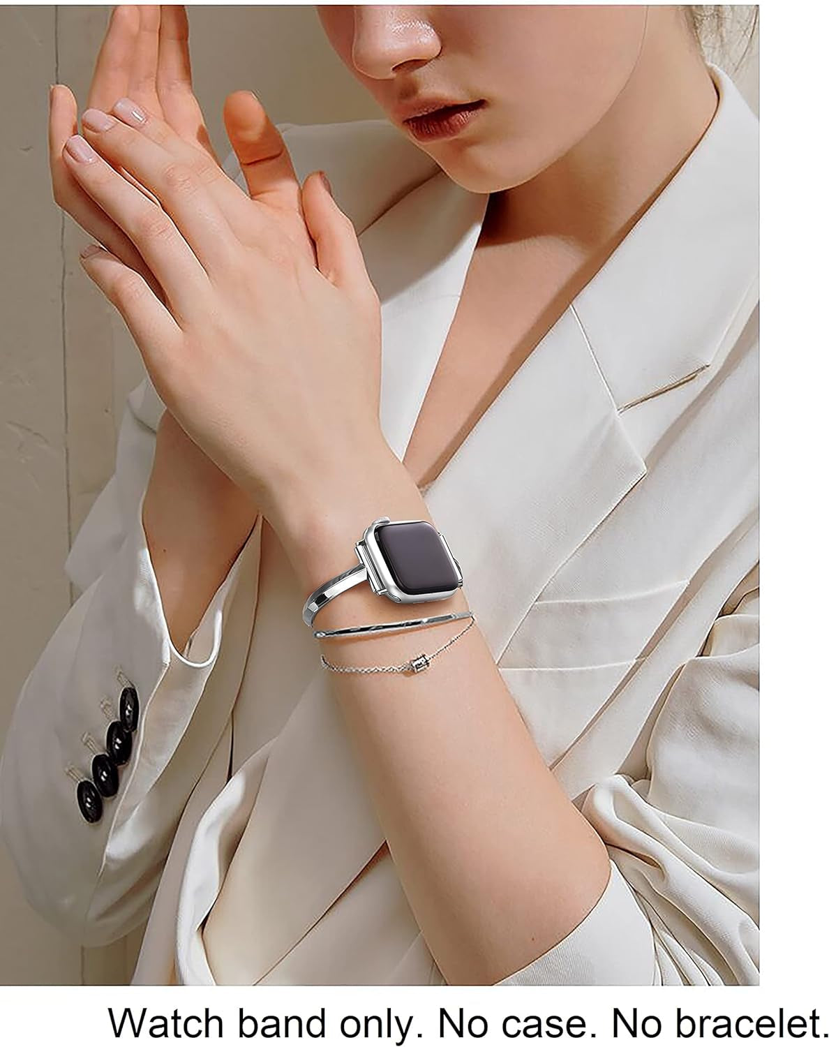 Stainless Steel Band Compatible with Apple Watch Band 38Mm 40Mm 41Mm 42Mm 44Mm 45Mm Iwatch SE Series 9 8 7 6 5 4 3 2 1, Slim Versatile Bangle Bracelet for Women