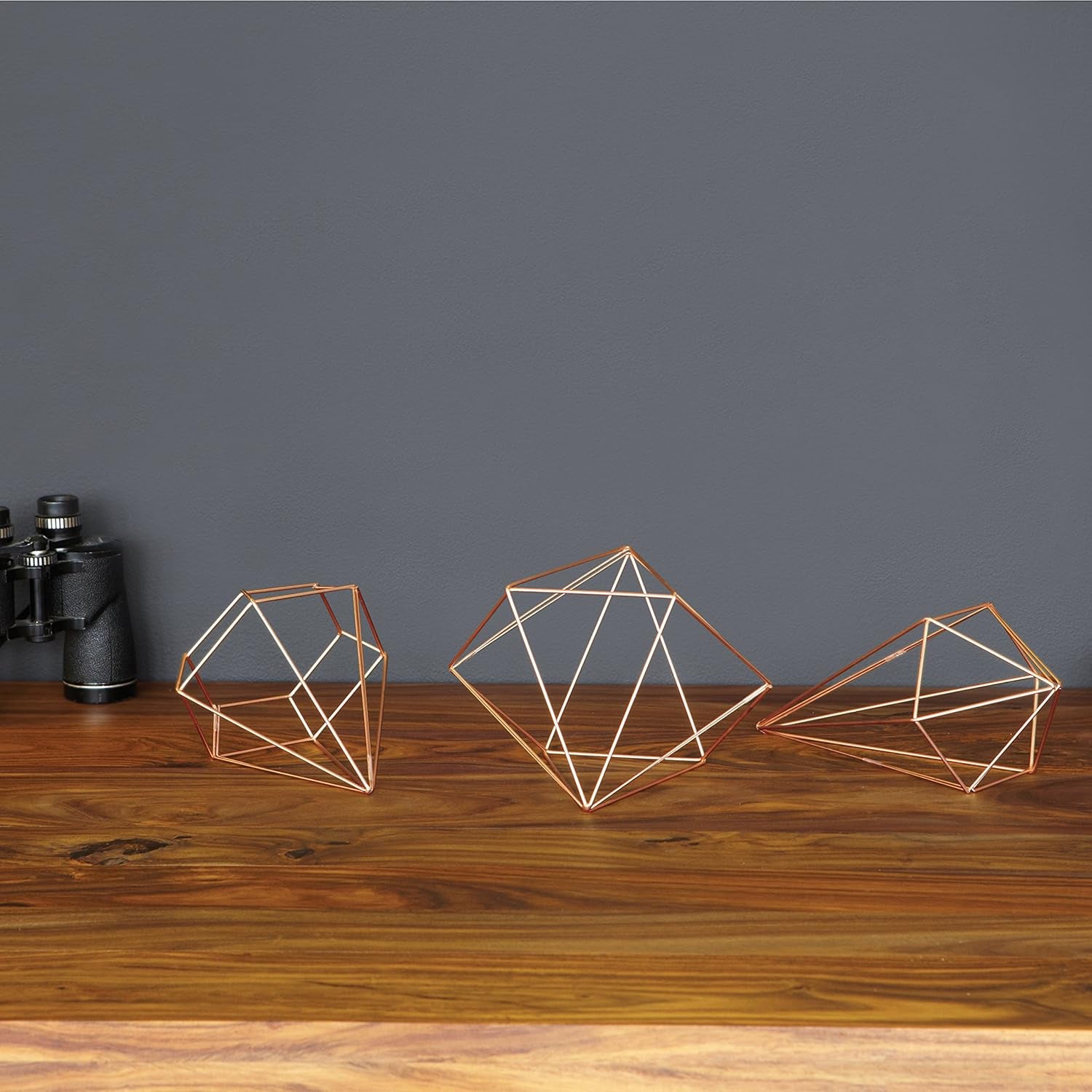 Prisma Geometric Sculptures, Decorate Your Wall with Modern Metallic Wire Shapes, Table Top, Ceiling Décor, Set of 6, Copper for Kitchen