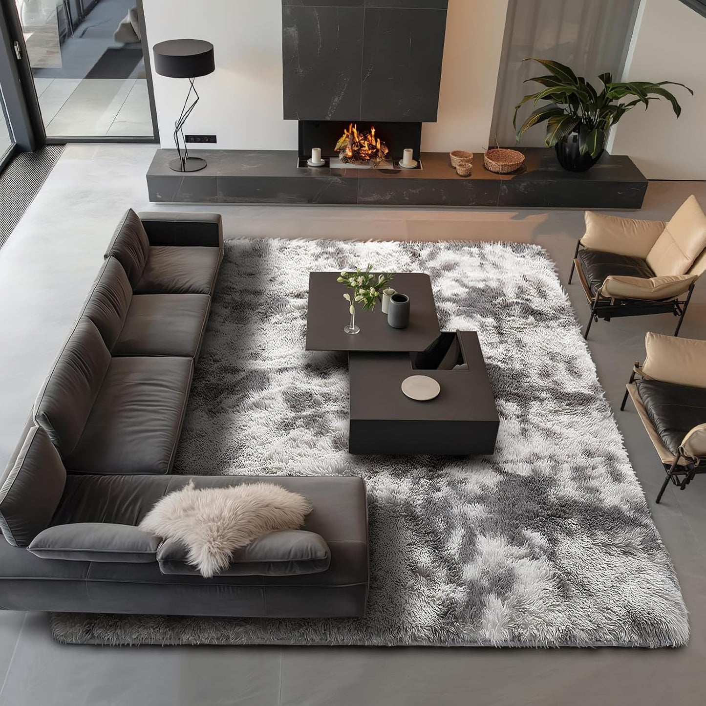 Area Rugs 9X12 Living Room, Large Grey Bedroom Carpet, Big Shag Indoor Thick Soft Nursery Rug, Gray Fluffy Carpets for Boy and Girls Room Dorm Home Decor Aesthetic