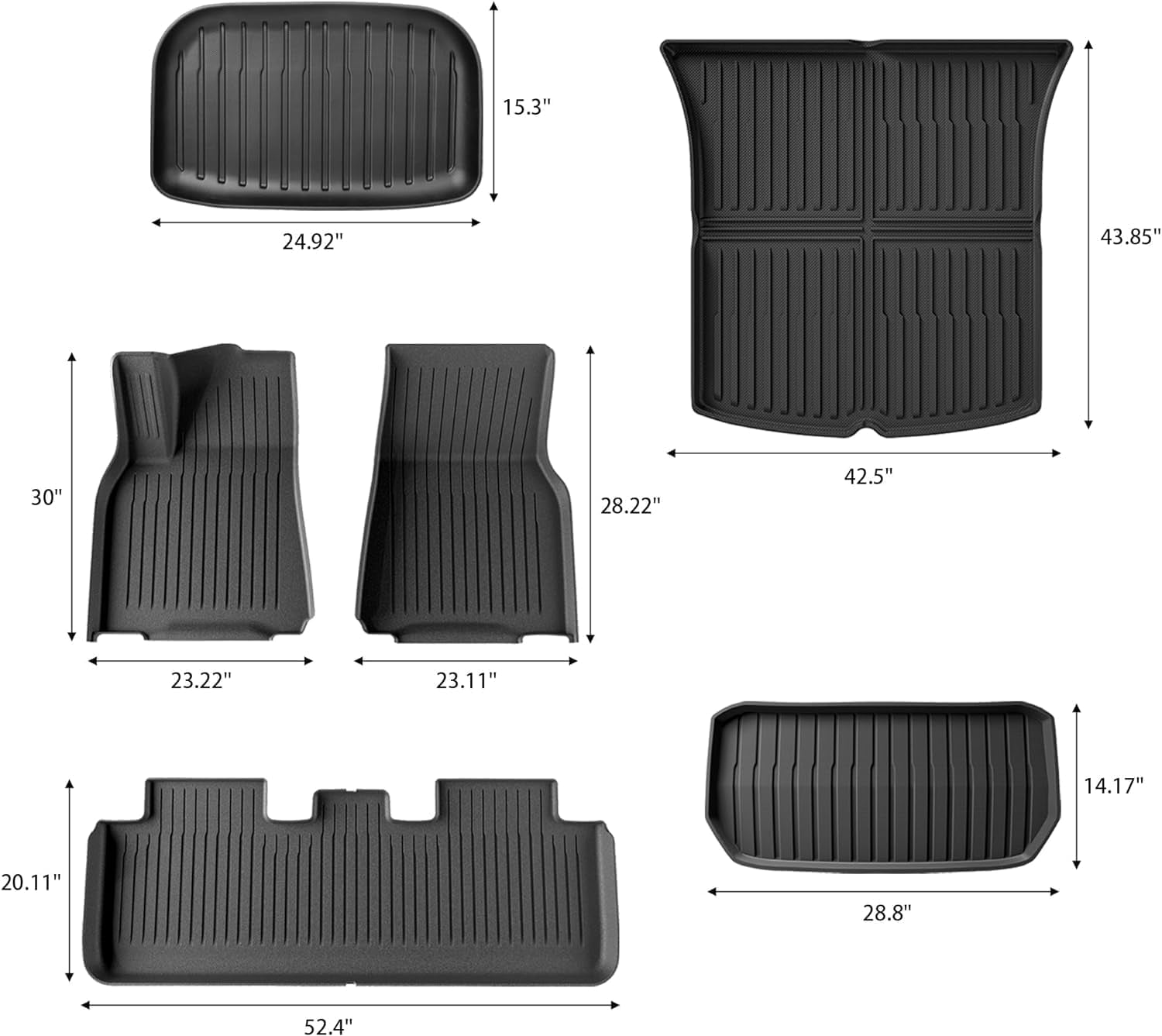Floor Mats & Cargo Liners for Tesla Model Y 5-Seat 2021-2023 2022 2024 All Weather TPE Cargo Trunk Mats Accessories, Set of 6 Mats (Not Fit 7-Seat)