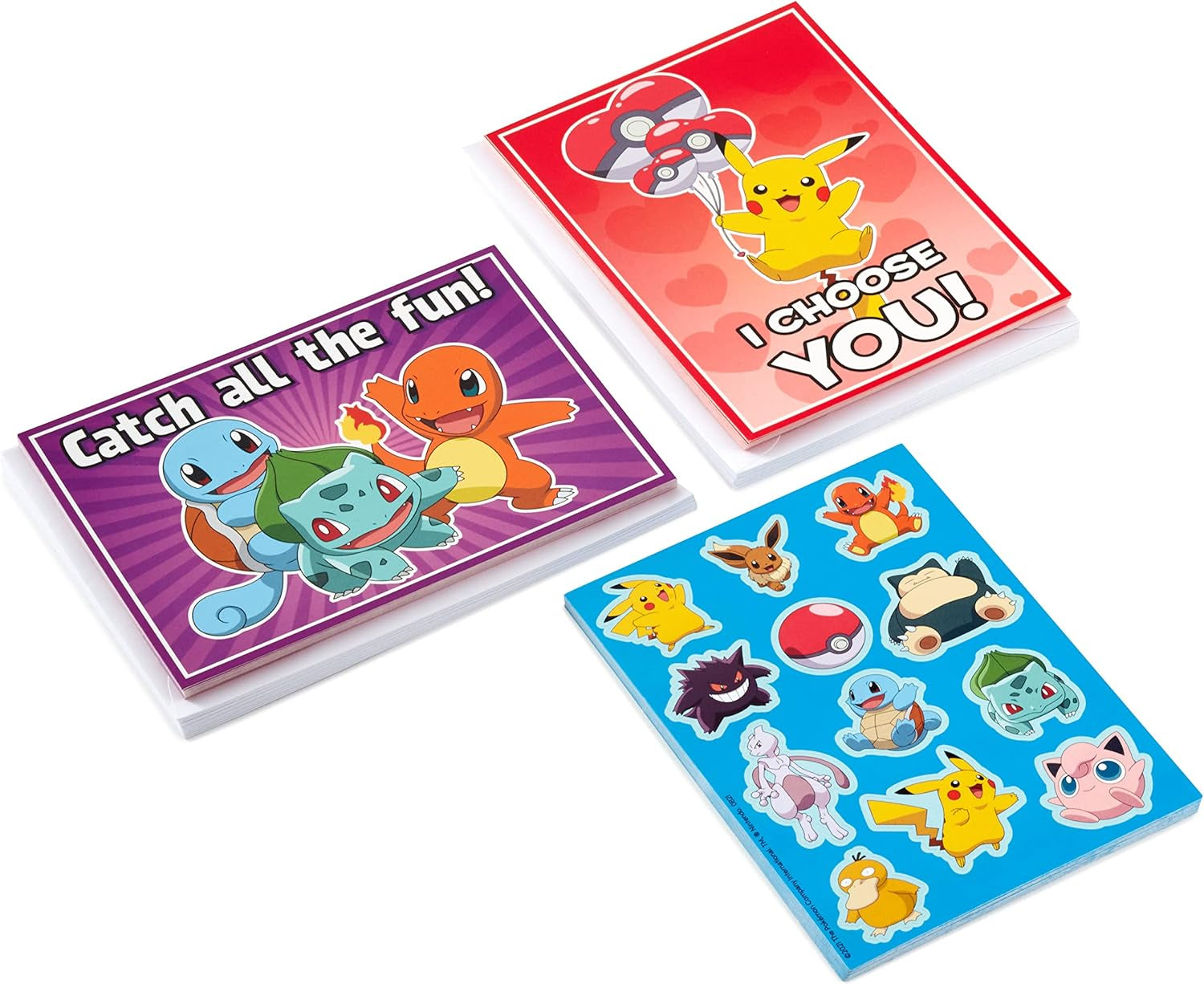 Pokémon Valentines Day Cards and Stickers for Kids School (24 Classroom Valentines with Envelopes)