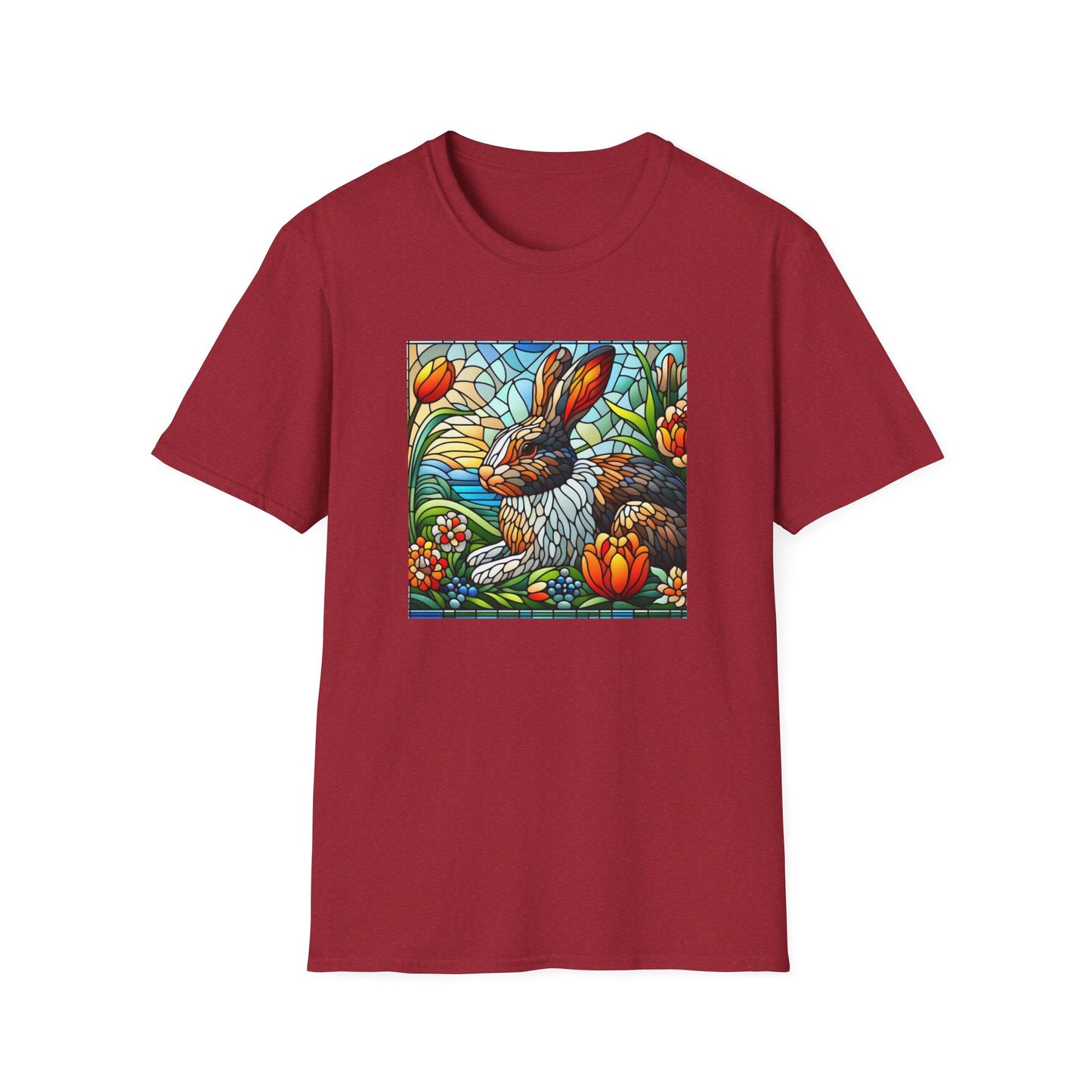 Dutch Rabbit Animal Stained Glass DesignUnisex Softstyle T-Shirt