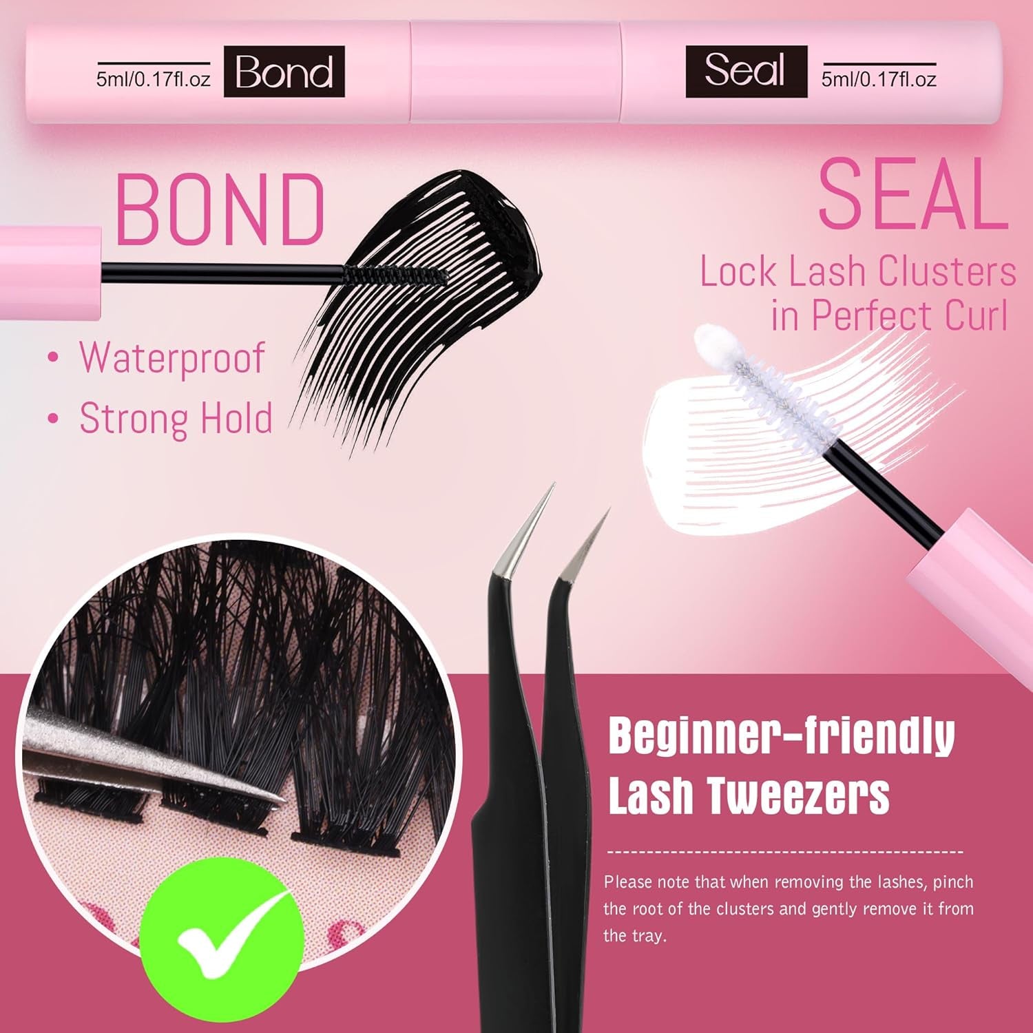 Fluffy Lash Clusters Kit 80D100D Volume Lash Extension Kit 280 Pcs Left/Right Cluster Eyelash Extension Kit D Curl Thick Mega Lash Clusters with Waterproof Lash Bond and Seal and Lash Tweezers