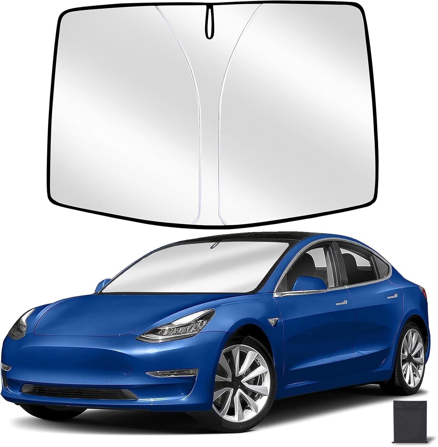 Windshield Sun Shade for Tesla Model 3/Y Car - 2024 2023-2016, 300T Premium Sunshade W/Front Windows Heat Shield Tesla Accessories, Interior Sun Visor Cover Blocker for Dash Screen