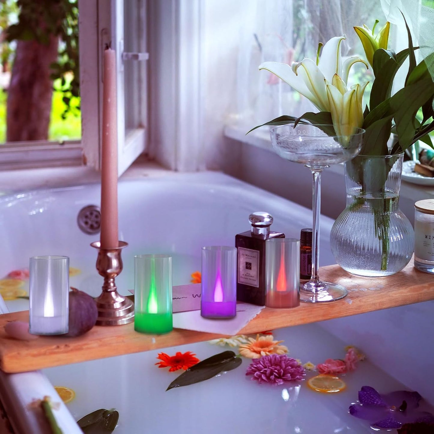 Flameless Candles, Battery Operated LED Pillar Candles, D1.5 X H3 Inch, 7 Color Changing Long Flame-Effect, Romantic Electronic Fake Votive Candles, Set of 12 (Color Changing)