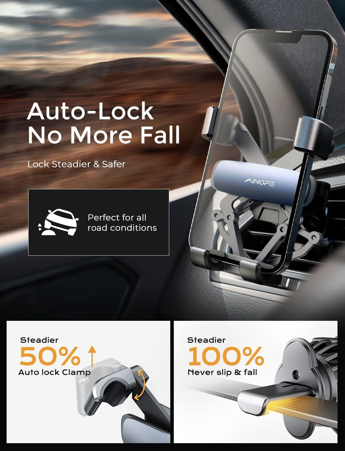 Car Phone Holders for Your Car Air Vent Phone Mount [Thick Cases Friendly] Cell Phone Holder 2025 Car Accessories for Women Men for Iphone 16E 16 15 Pro Max Samsung S25 Ultra All Phones, Black