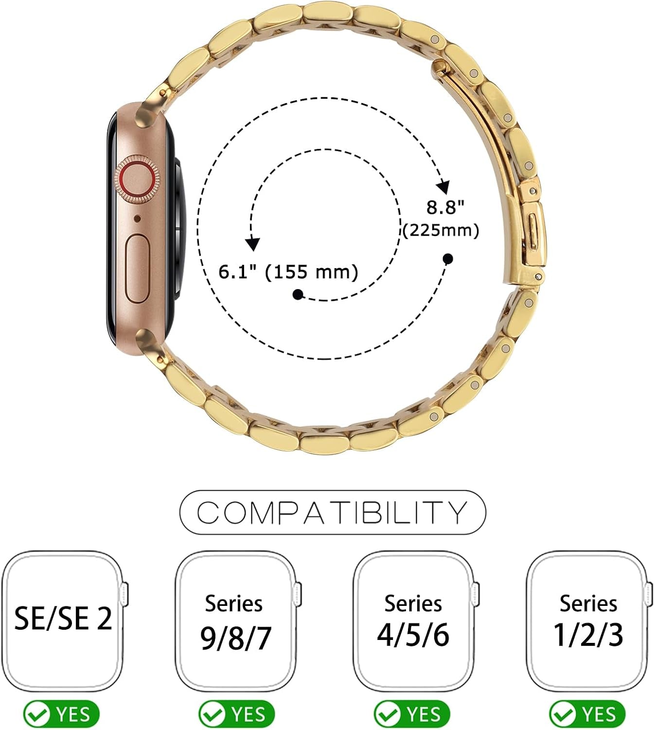 Band Compatible with Apple Watch Band 41Mm 40Mm 38Mm Premium Stainless Steel Metal Replacement Strap Compatible with Apple Watch SE Series 9 8 7 6 5 4 3 2 1 (Gold)