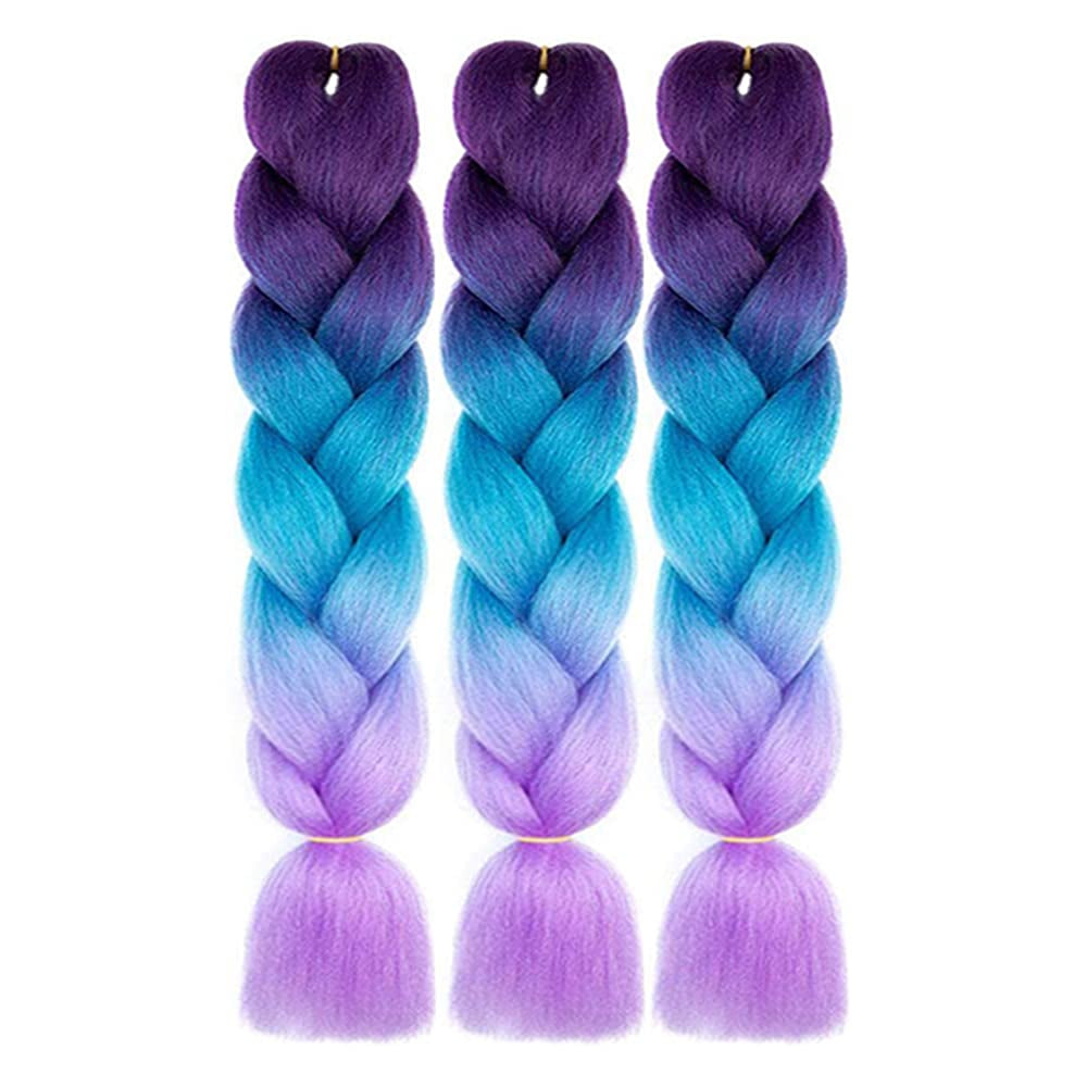 Ombre Braiding Hair 24 Inch Braid Hair Extensions 3Pcs Pre Stretched High Temperature Crochet Braiding Hair (C26)…