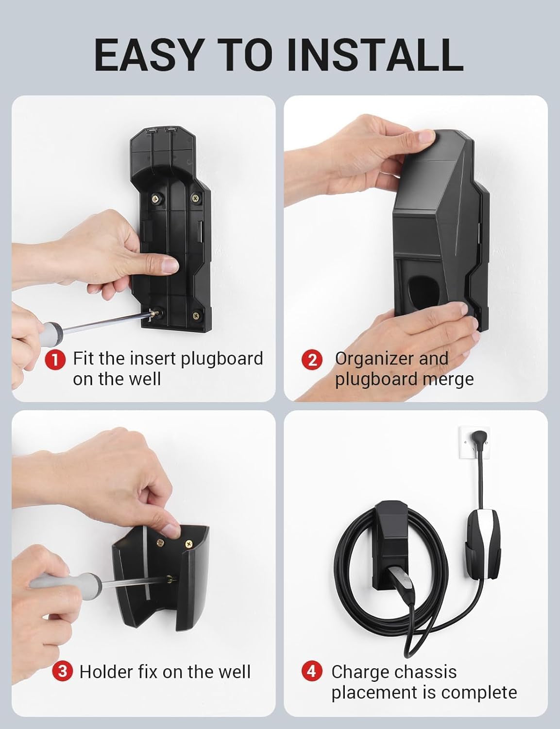 Upgrade Tesla Charger Holder Wall Mount Charging Cable Organizer Cybertruck Design Mobile Charger Connector with Chassis Bracket Compatible for 2012-2025 Model 3 Model Y Model S Model X