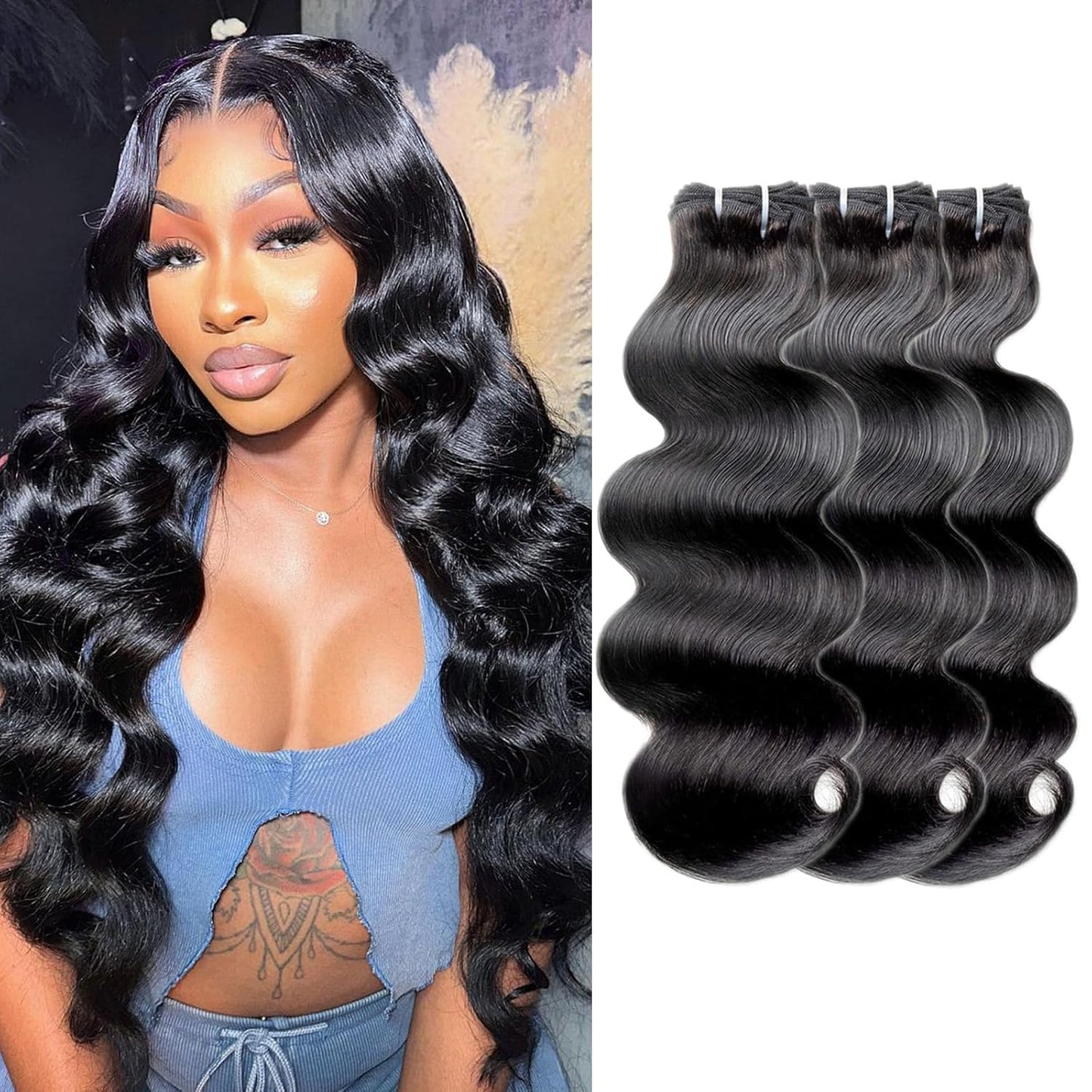 Bundles Human Hair Body Wave 20 22 24 Inch 3 Bundles Body Wave Bundles Human Hair 16A 100% Unprocessed Brazilian Virgin Hair Hair Extensions Weave Human Hair Raw Bundles Natural Black