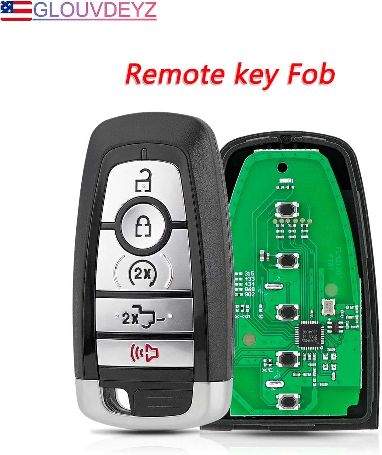 5 Button Car Key Fob Fits for Ford for 2017-2020 F-Series/F-150/ F-150 Raptor/ F-250/F-350/ F-450/2017 - 2020 F-550 Remote Control Car Key FCCID M3N-A2C93142600 with Keyring and Screwdriver