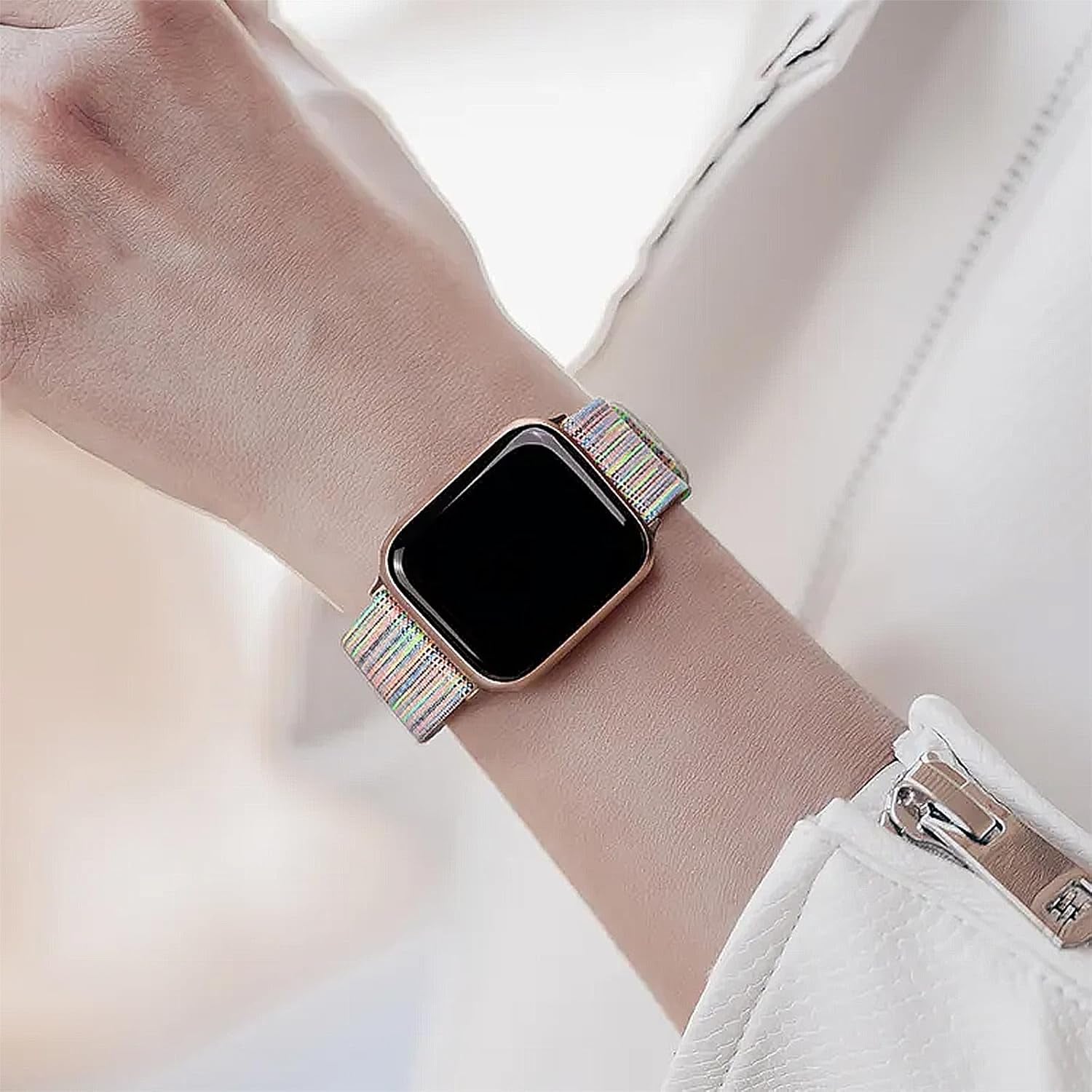 Band Compatible with Watch Bands 42Mm 44Mm 45Mm 49Mm for Women Men Fabric Cloth Band Canvas Replacement Strap for Iwatch Series SE 8 7 6 5 4 3 2 1 Ultra - Rainbow