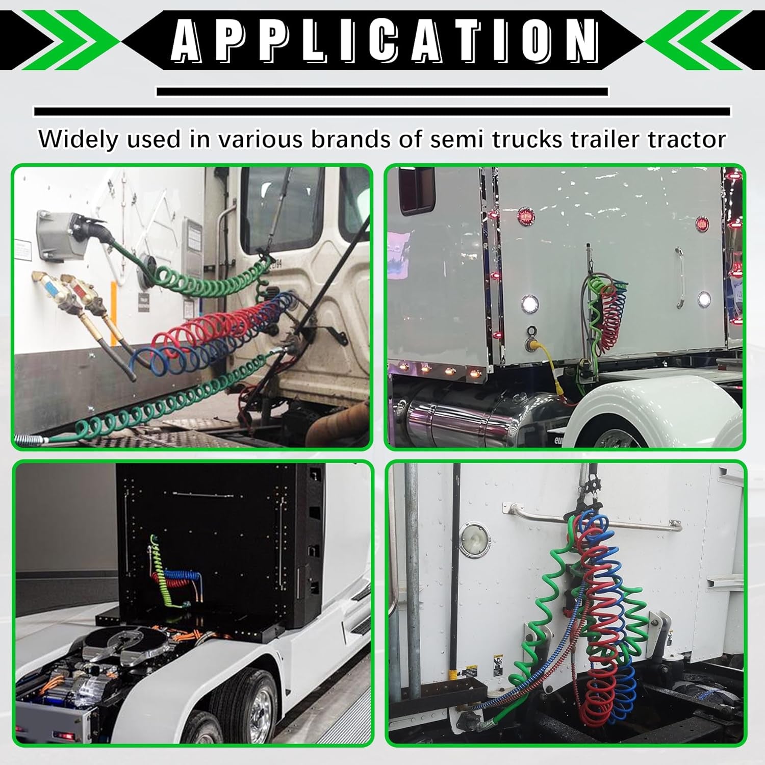 7 Way Coiled Cord 15 FT Green ABS Electrical Power Cords Coil Pigtail Power Wire Heavy Duty Cable for Semi Truck Trailer Tractors