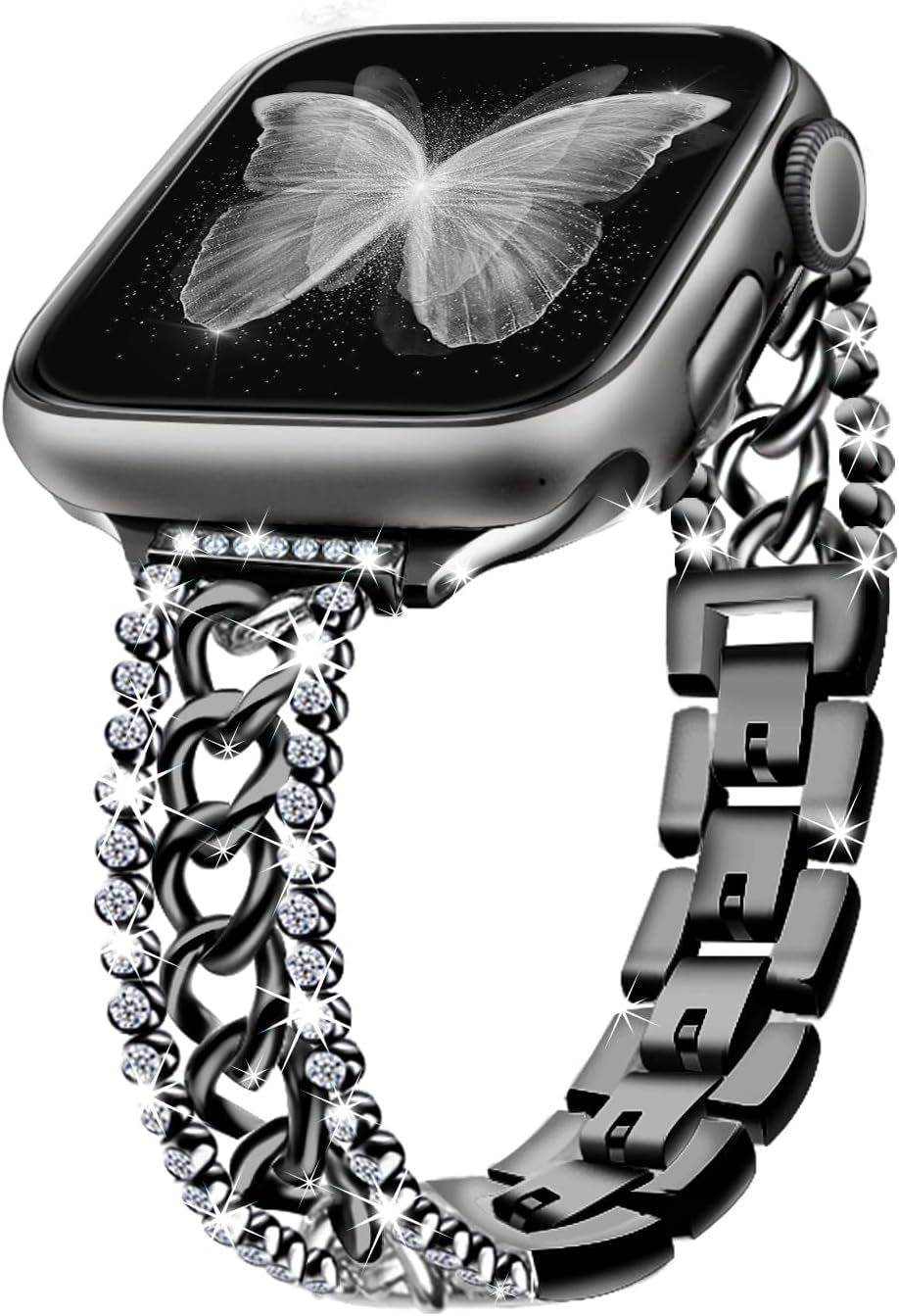 Bling Chain Bands Compatible with Apple Watch Series 8 Band 41Mm 40 Mm 38Mm, Women Luxury Dressy Glitter Diamond Rhinestone Stainless Steel Metal Bracelet for Iwatch Series 7/6/5/4/3/2/1/SE