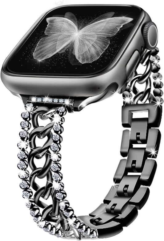 Bling Chain Bands Compatible with Apple Watch Series 8 Band 41Mm 40 Mm 38Mm, Women Luxury Dressy Glitter Diamond Rhinestone Stainless Steel Metal Bracelet for Iwatch Series 7/6/5/4/3/2/1/SE
