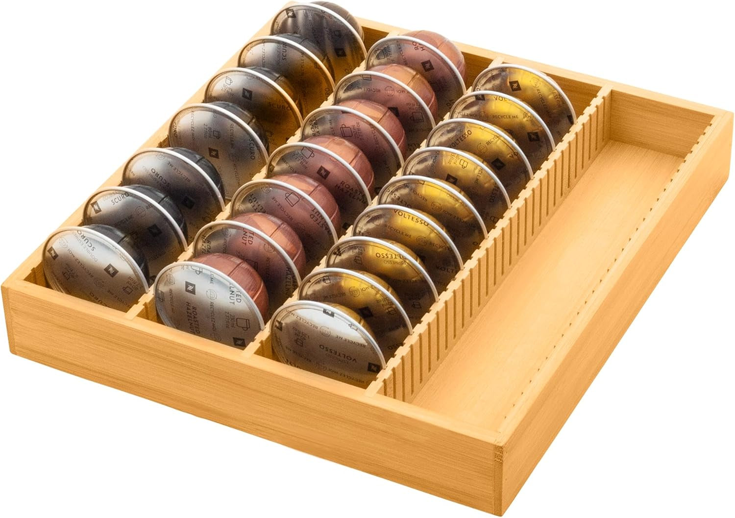 Bamboo Coffee Pod Storage Holder Drawer Insert for Counter Compatible Nespresso Vertuo Vertuoline Capsules for Kitchen, Home, Office, Coffee Station