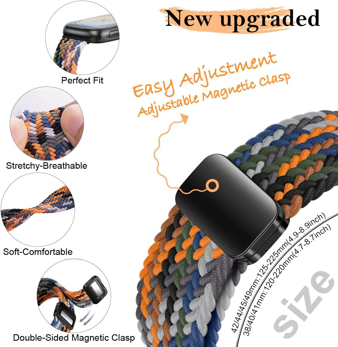 Magnetic Braided Stretchy Loop - Compatible with Apple Watch Band 42Mm 46Mm 40Mm 41Mm 44Mm 45Mm 38Mm Ultra/2 49Mm Women Men,Elastic Woven Fabric Nylon Strap for Iwatch Ultra Series 10 9 8 7 6 5 4 3 SE