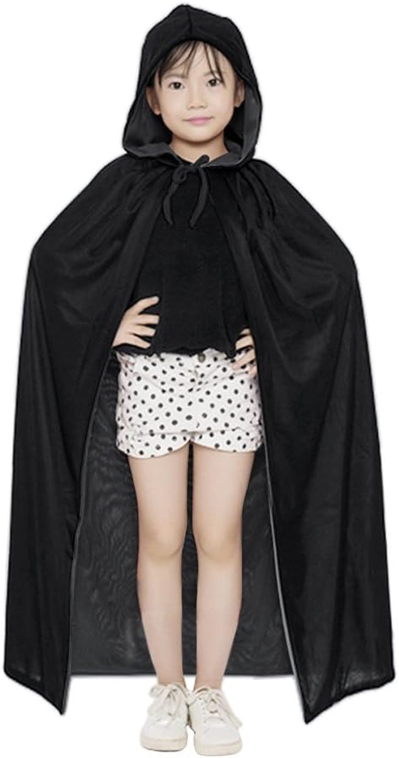 Kids Christmas Halloween Costume Satin Hooded Party Cloak with Hood Vampire Witch Cosplay Cape Robe for Children 8-16 Y