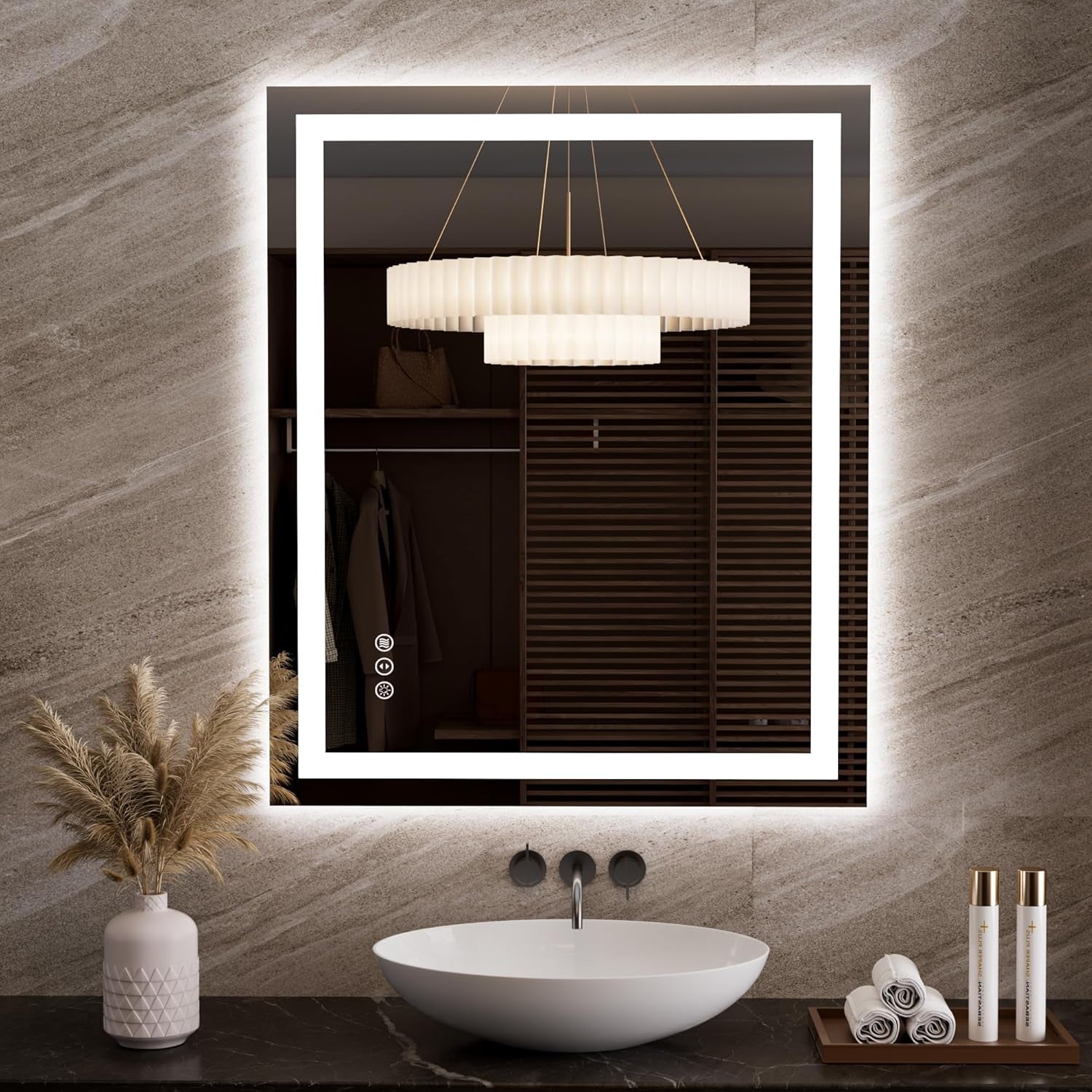 60”X30“ RGB LED Bathroom Mirror with Lights for Bathroom, Anti-Fog, Dimmable，Multiple Light Modes, RGB Backlit + Front Light, Memory Function, Tempered Glass