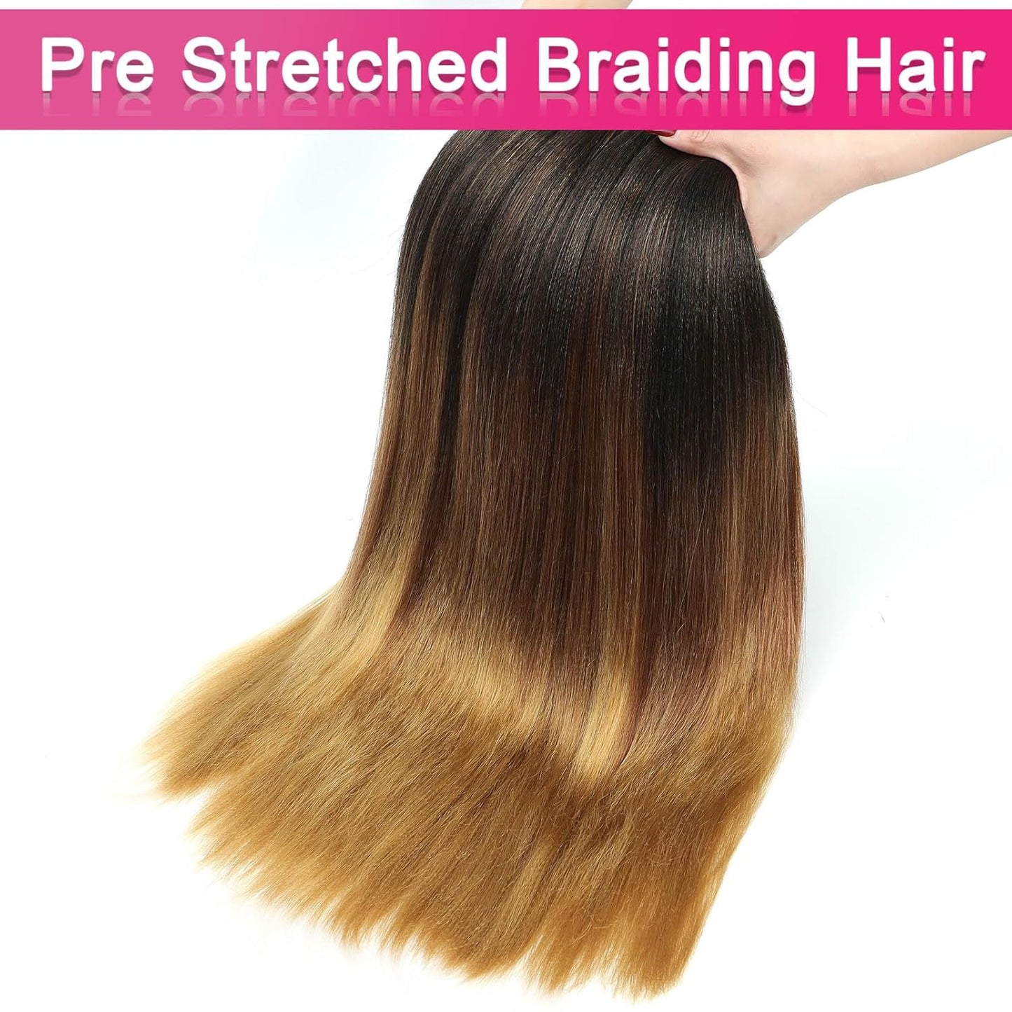 Braiding Hair Pre Stretched Ombre 28 Inch 3 Packs Braiding Hair Yaki Texture Prestretched Crochet Hair Braids 1B/30/27