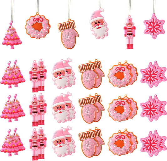 24 Pieces Christmas Snowman Hanging Ornaments Christmas Tree Ornaments Christmas Santa Ornaments Cute Traditional Christmas Ornament Christmas Tree Ornaments for Xmas Party Decors, Pink