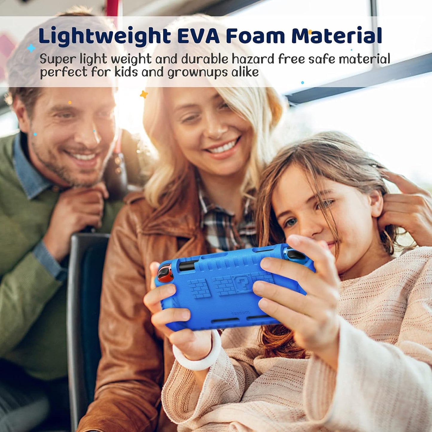 Kids Case Compatible with Nintendo Switch W/2 Game Card Slots - [Ultralight] [Shockproof] Protective Cover with Ergonomic Grip, Kids Friendly Grip Case for Switch Console (Blue)