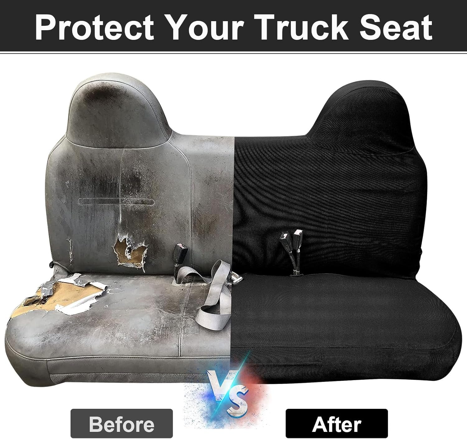 Custom-Fit Front Bench Seat Cover Replace for 1999-2007 Ford F250 F350 F450 F550 Ford F-Series Black Oxford Interior Cover Accessories(Machine Washable)