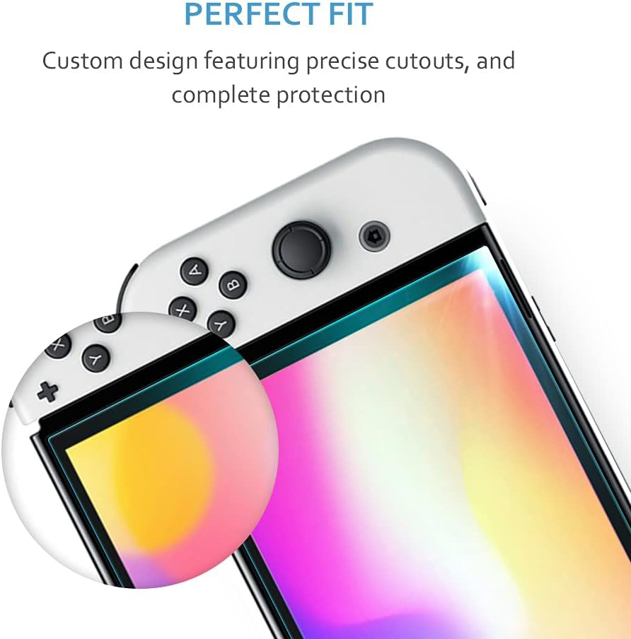 [2 Pack Screen Protector Tempered Glass for Nintendo Switch OLED Model 2021, [Works While Docking] - 0.3Mm Thickness/Bubble Free/Ultra Clear/9H Hardness/Anti-Scratch/Anti-Fingerprint (Clear)