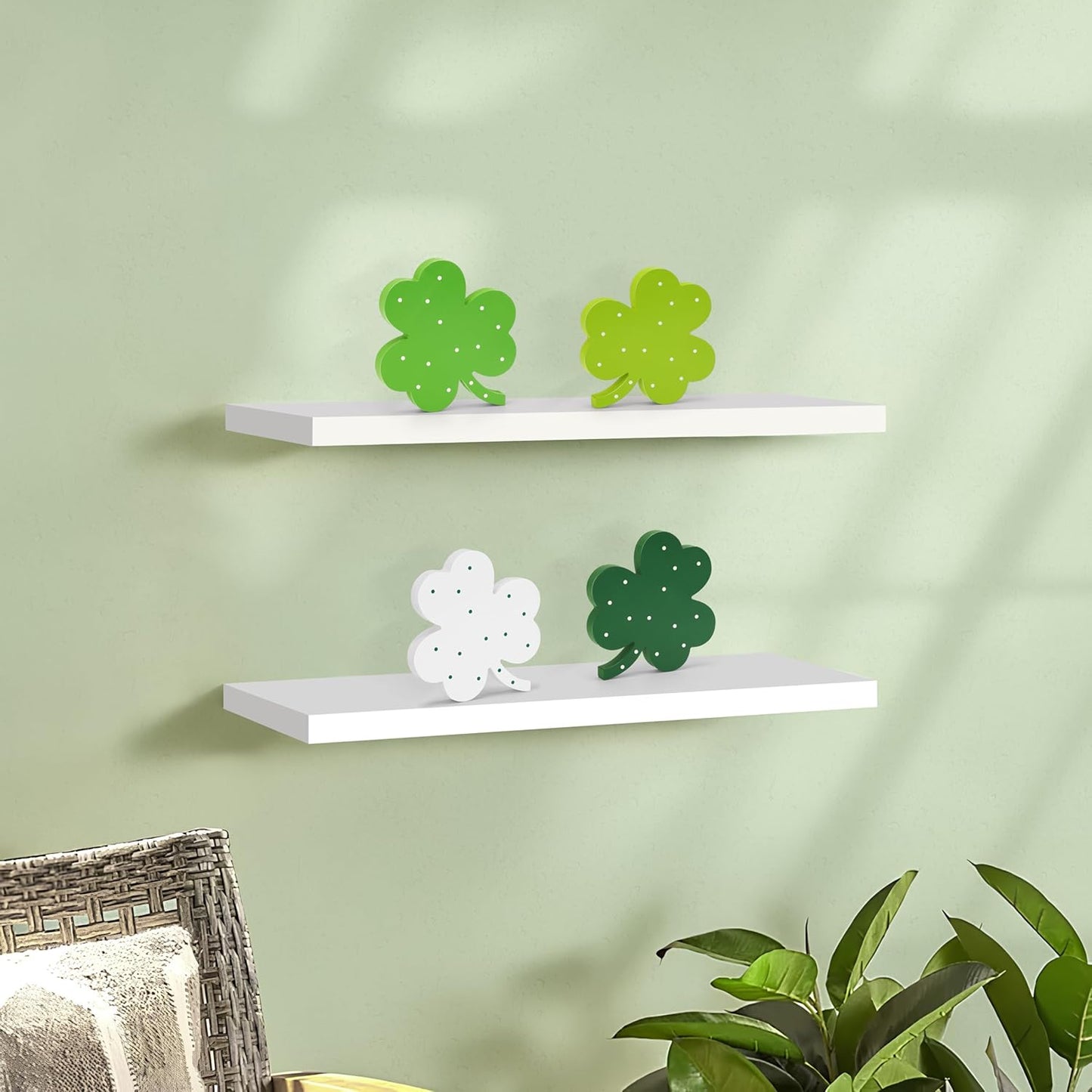 St Patricks Day Decor, Wooden Shamrock Decor for Table, Tiered Tray, Office Desk, Mantle Saint Patricks Day Decorations for the Home, 4 PCS Shamrock Decorations