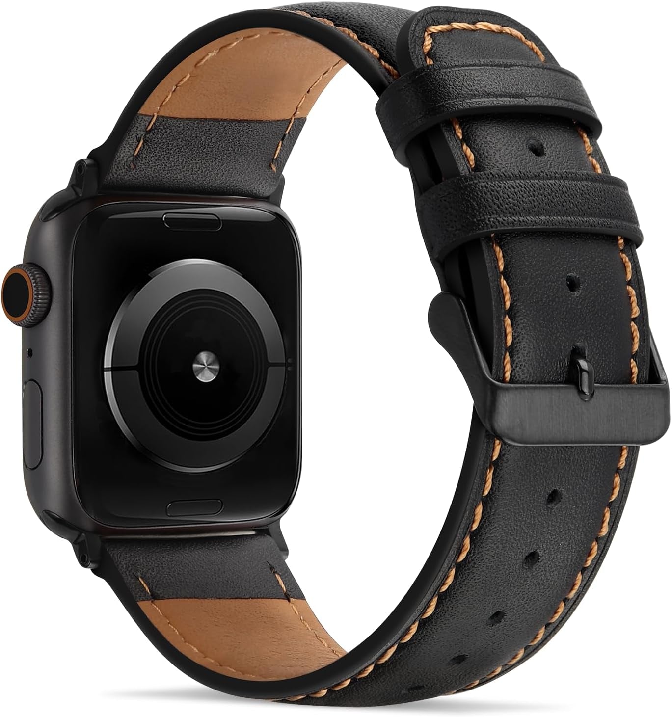 Bands Compatible with Apple Watch Band 49Mm 45Mm 44Mm 42Mm Men Genuine Leather Replacement Bands Compatible with Apple Watch Ultra 2 Ultra SE 2 SE Series 9 8 7 6 5 4 3 2 1, Black
